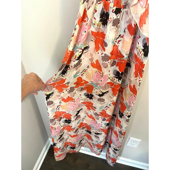 Parker Abstract Floral Silk Maxi Dress Women's sz. S Multicolor w/Ruffles - Picture 4 of 9
